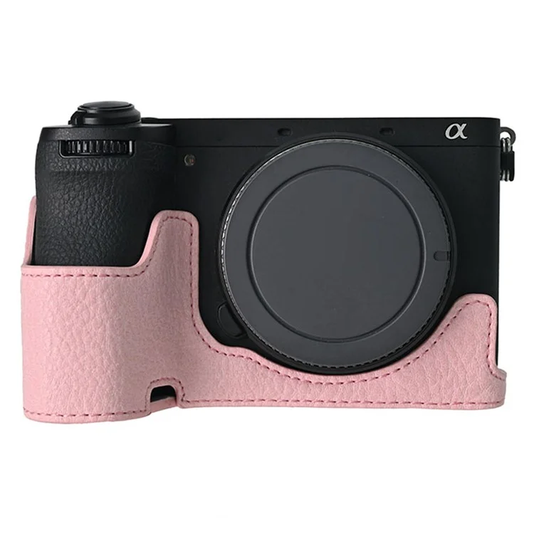 Para a Capa da Câmera Sony A6700, Grande Protetor de Couro PU Com Alça de Ombro - Rosa