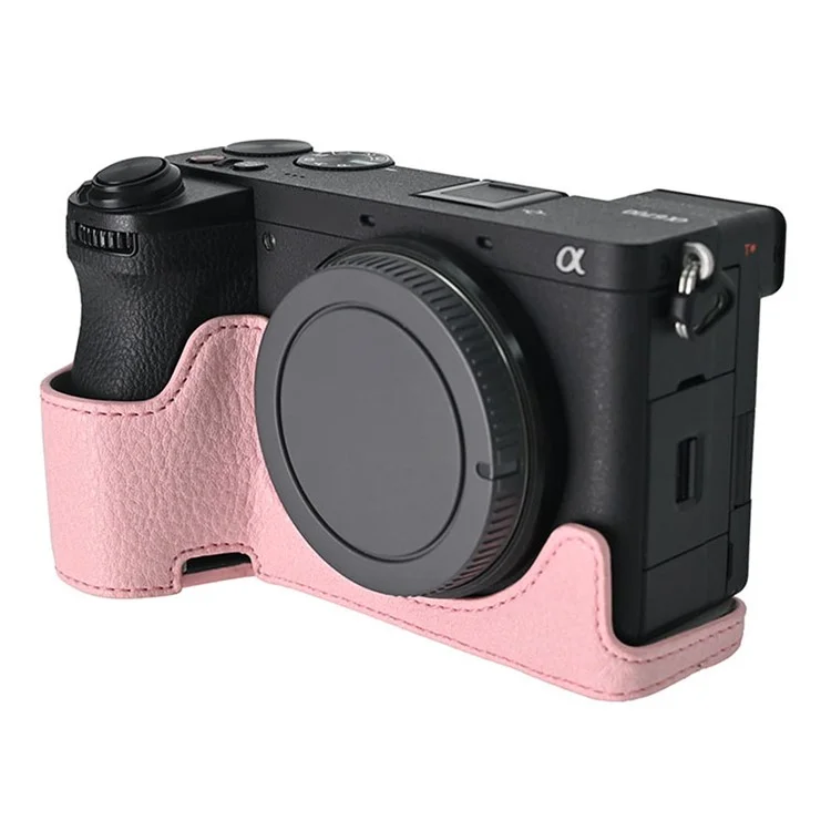 Para a Capa da Câmera Sony A6700, Grande Protetor de Couro PU Com Alça de Ombro - Rosa