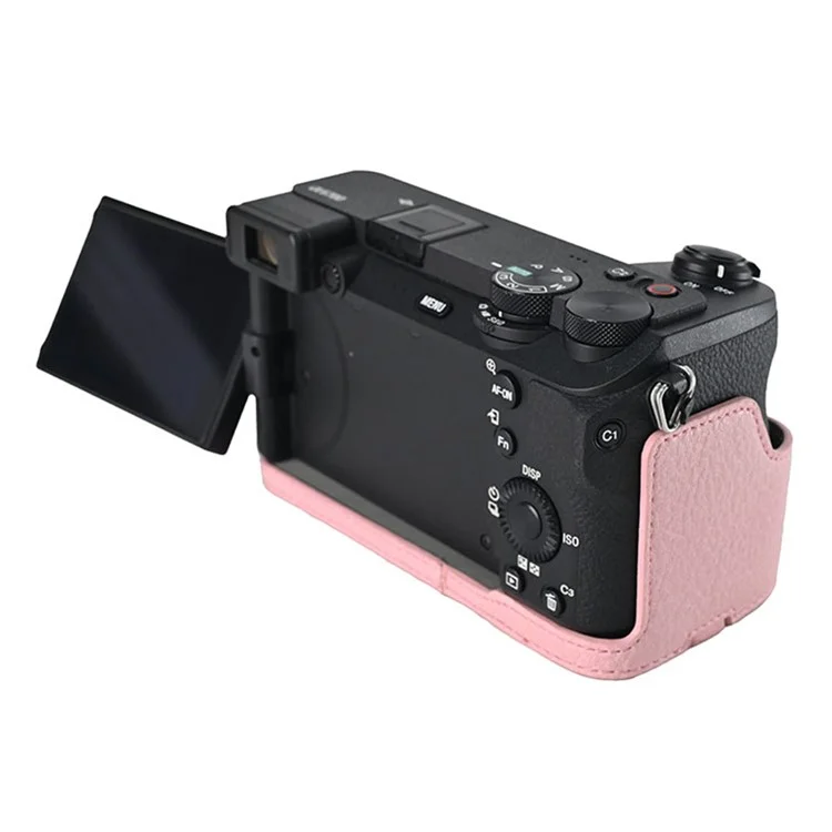 Para a Capa da Câmera Sony A6700, Grande Protetor de Couro PU Com Alça de Ombro - Rosa