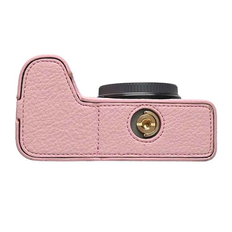 Para a Capa da Câmera Sony A6700, Grande Protetor de Couro PU Com Alça de Ombro - Rosa