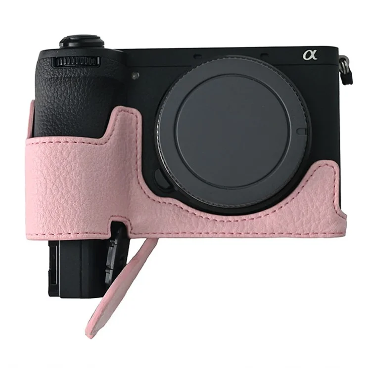 Para a Capa da Câmera Sony A6700, Grande Protetor de Couro PU Com Alça de Ombro - Rosa