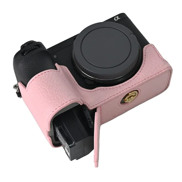 Para a Capa da Câmera Sony A6700, Grande Protetor de Couro PU Com Alça de Ombro - Rosa