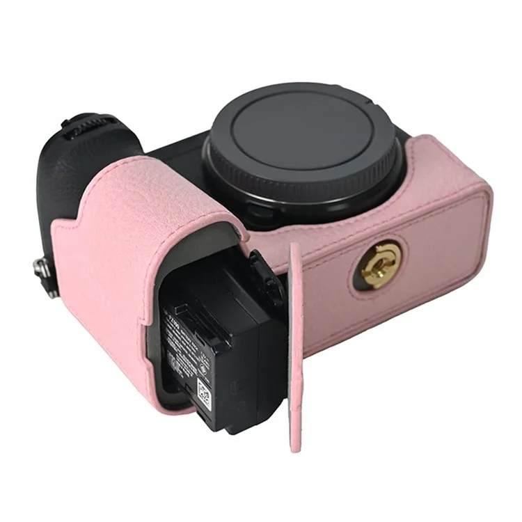 Para a Capa da Câmera Sony A6700, Grande Protetor de Couro PU Com Alça de Ombro - Rosa