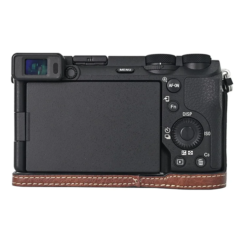For Sony A6700 Camera Case Large Cutout PU Leather Protector with Shoulder Strap - Coffee