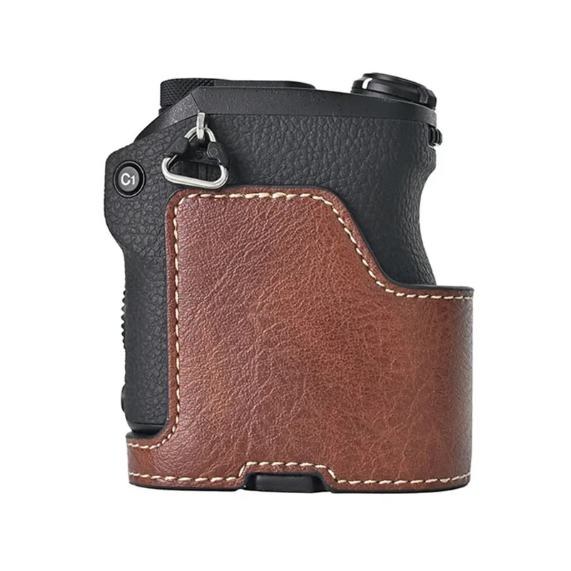For Sony A6700 Camera Case Large Cutout PU Leather Protector with Shoulder Strap - Coffee