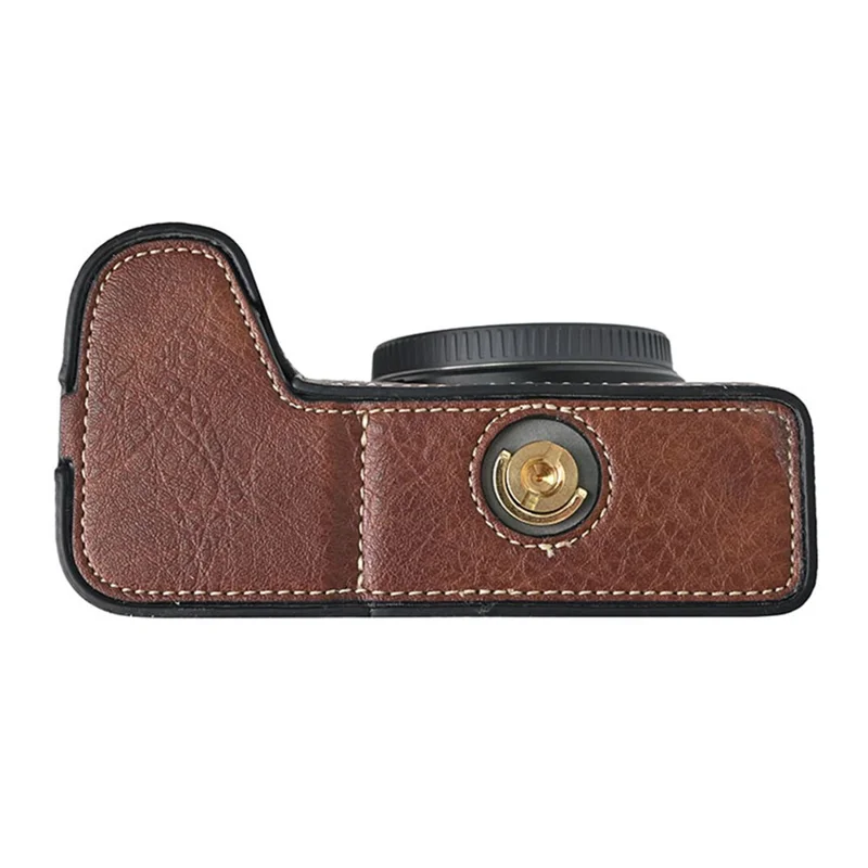For Sony A6700 Camera Case Large Cutout PU Leather Protector with Shoulder Strap - Coffee