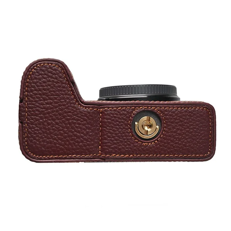 Pour Sony A6700 Camera Case Grande Ouverture Véritable Protecteur de Cuir de Vache Avec Bandoulière - Café