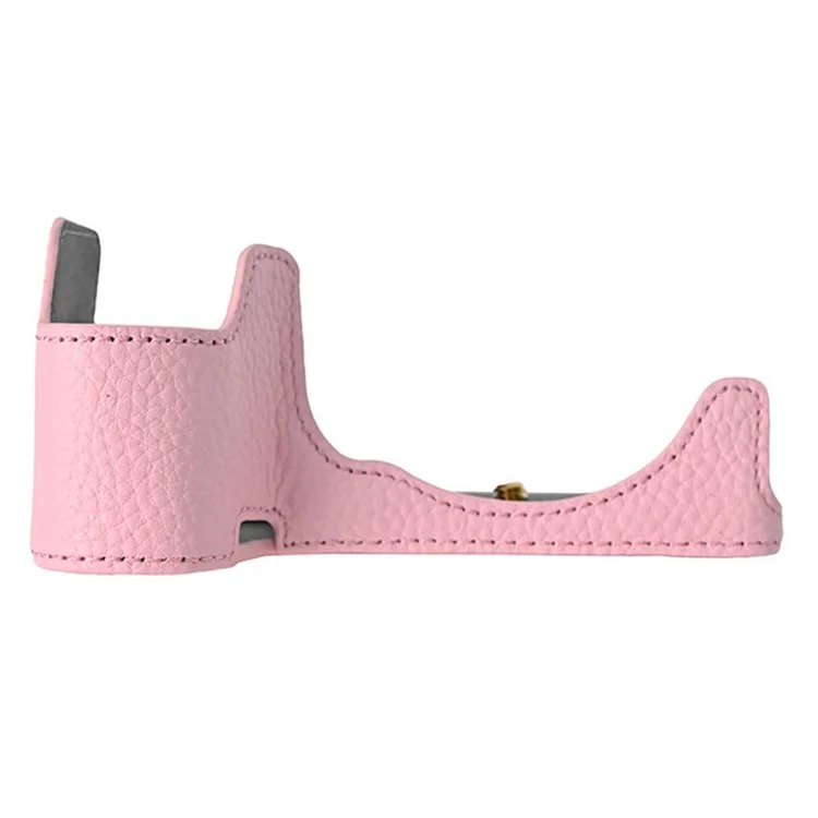 For Sony A6700 Camera Case Large Opening Genuine Cow Leather Protector with Wrist Strap - Pink