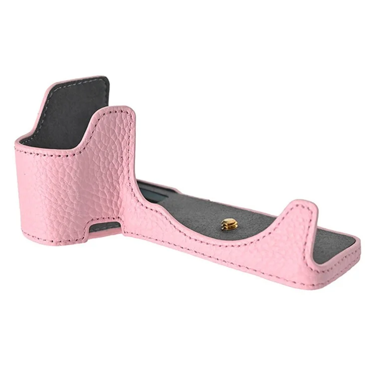 For Sony A6700 Camera Case Large Opening Genuine Cow Leather Protector with Wrist Strap - Pink