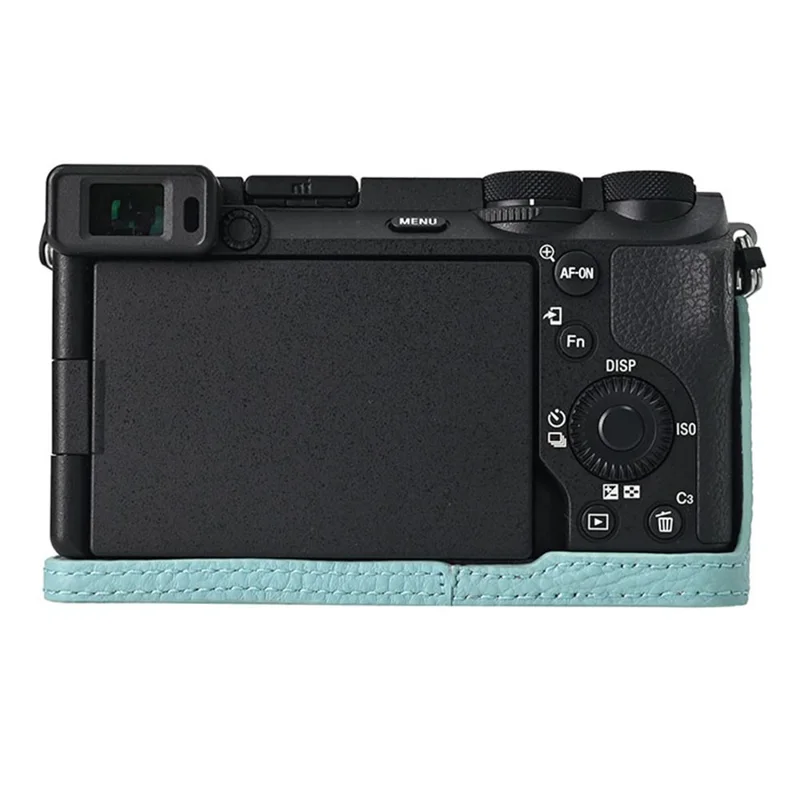 For Sony A6700 Camera Case Large Opening Genuine Cow Leather Protector with Wrist Strap - Baby Blue