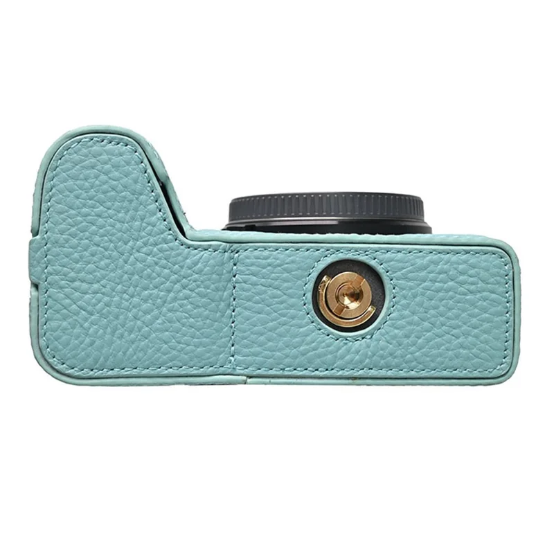 For Sony A6700 Camera Case Large Opening Genuine Cow Leather Protector with Wrist Strap - Baby Blue