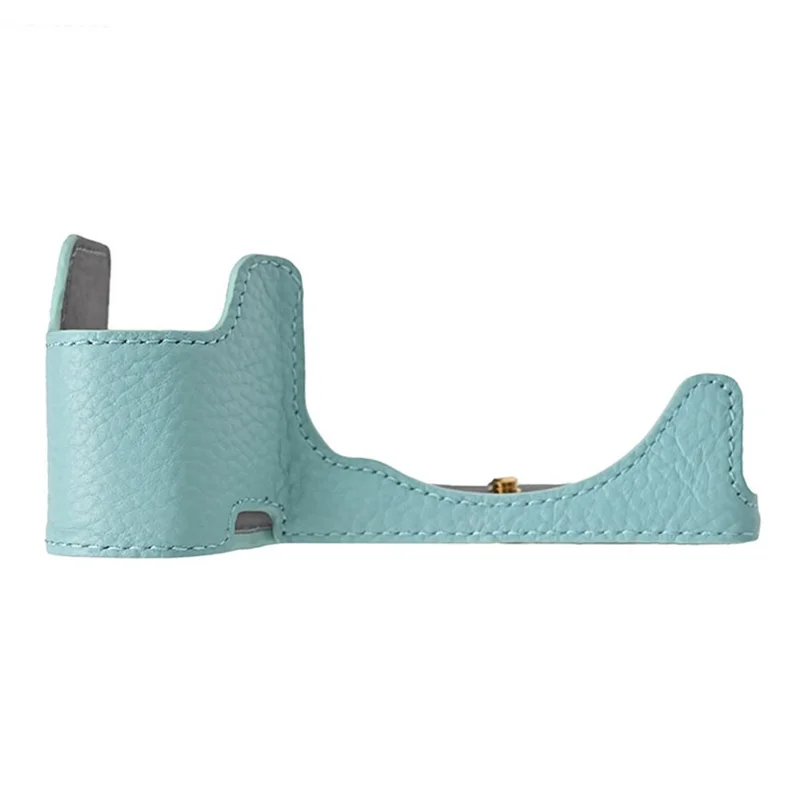 For Sony A6700 Camera Case Large Opening Genuine Cow Leather Protector with Wrist Strap - Baby Blue