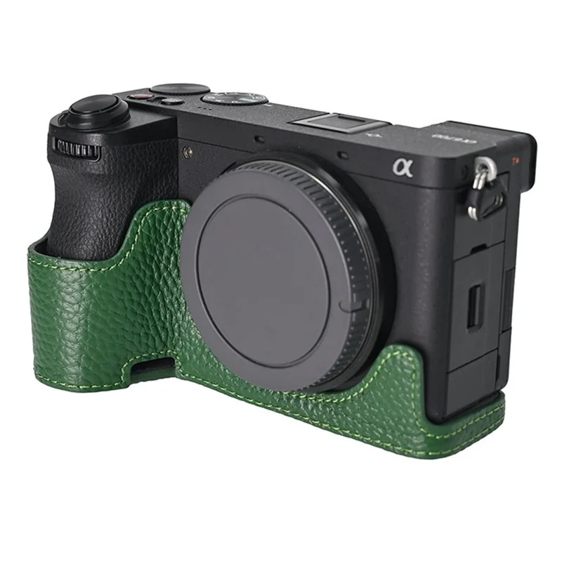 غطاء سفلي للكاميرا سوني A6700 بتصميم فتحة كبيرة وواقي من جلد البقر الأصلي - أخضر