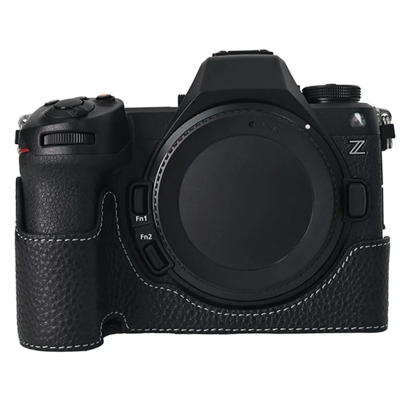 För Nikon Z6 III kamerahölse stor urklipp äkta nubbskinn skyddshölse - Svart