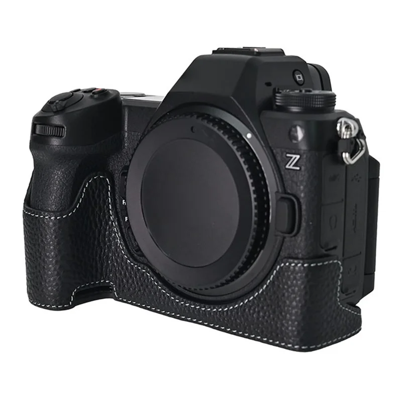 För Nikon Z6 III kamerahölse stor urklipp äkta nubbskinn skyddshölse - Svart