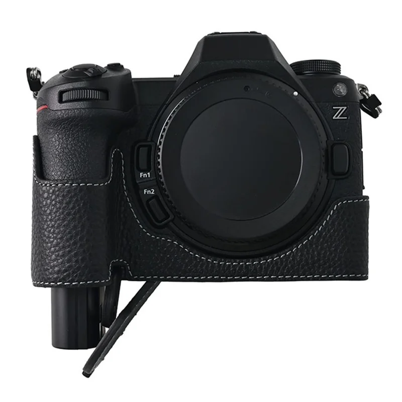 För Nikon Z6 III kamerahölse stor urklipp äkta nubbskinn skyddshölse - Svart