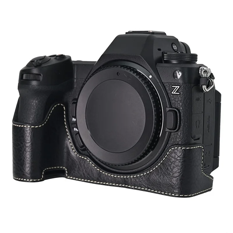 Etui do Nikon Z6 III z paskiem na ramię, duża wycięcie, ochronna obudowa z sztucznej skóry o fakturze litchi - Czarny