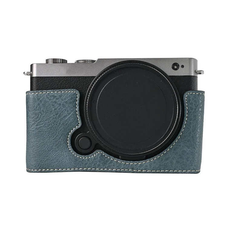 Чехол для фотоаппарата Panasonic Lumix S9 с плечевым ремнем, большим вырезом, текстурой из лакированной кожи PU - синий