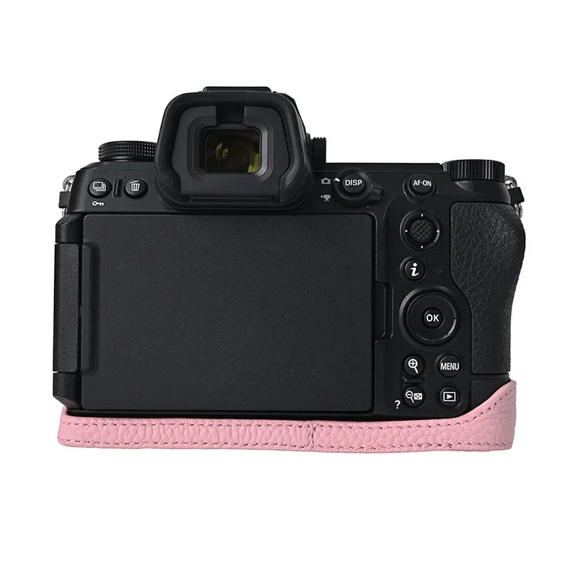 For Nikon Z6 III Camera Case Large Opening Genuine Cow Leather Protector with Shoulder Strap - Pink