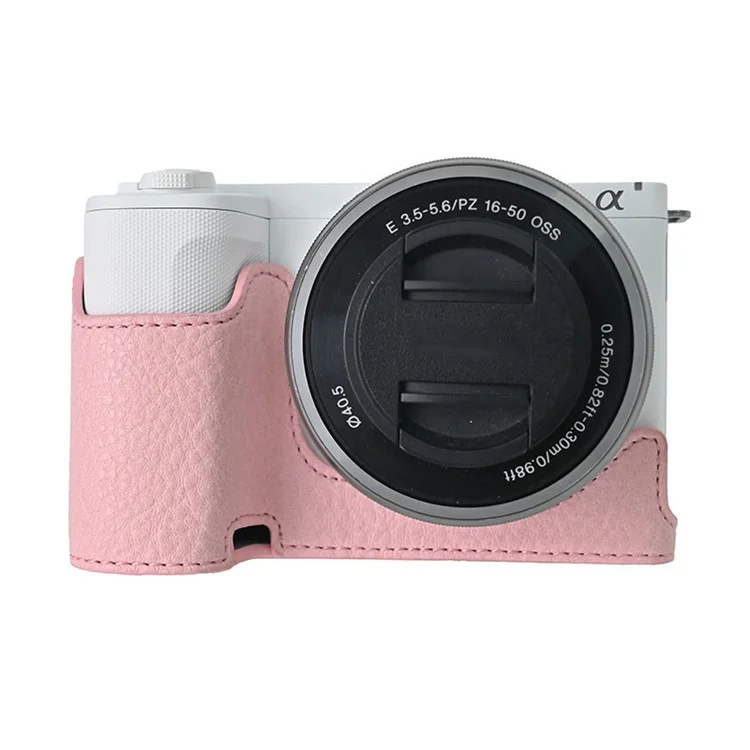 Чехол большого размера с вырезом для камеры Sony Alpha ZV-E10 II, с текстурой личи, из искусственной кожи - розовый