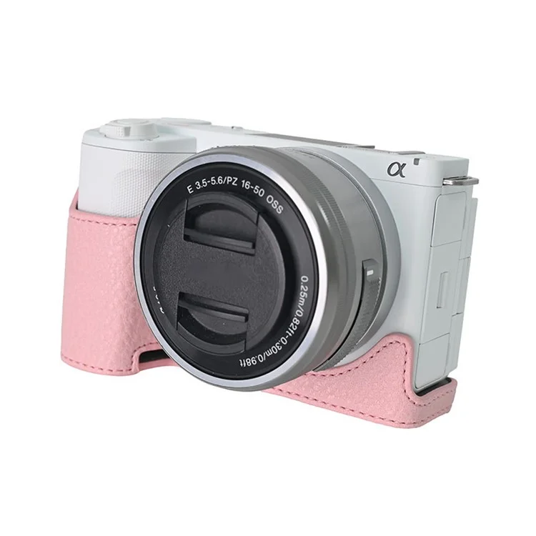 Чехол большого размера с вырезом для камеры Sony Alpha ZV-E10 II, с текстурой личи, из искусственной кожи - розовый