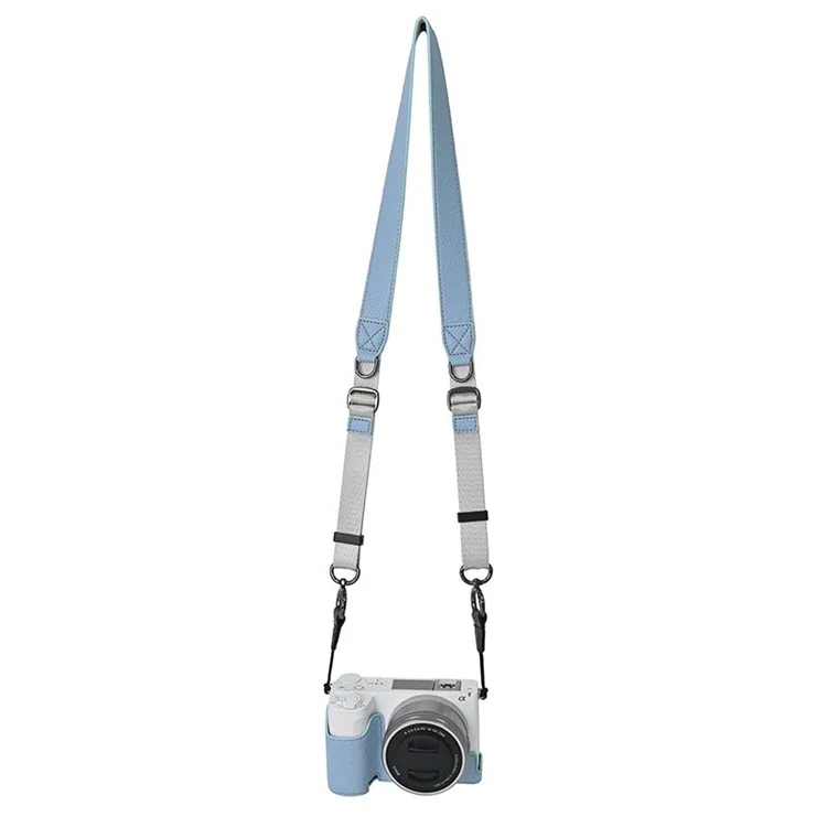 For Sony Alpha ZV-E10 II Camera Case with Shoulder Strap Large Cutout Litchi Texture PU Protective Cover - Blue
