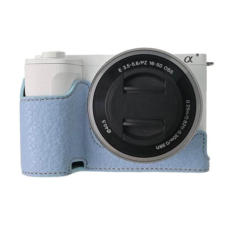 For Sony Alpha ZV-E10 II Camera Case with Shoulder Strap Large Cutout Litchi Texture PU Protective Cover - Blue