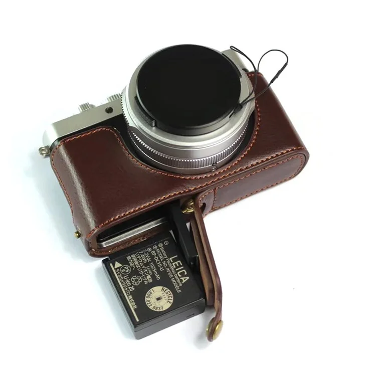 For Leica D-lux7 Camera Case Genuine Leather Half Body Cover - Coffee