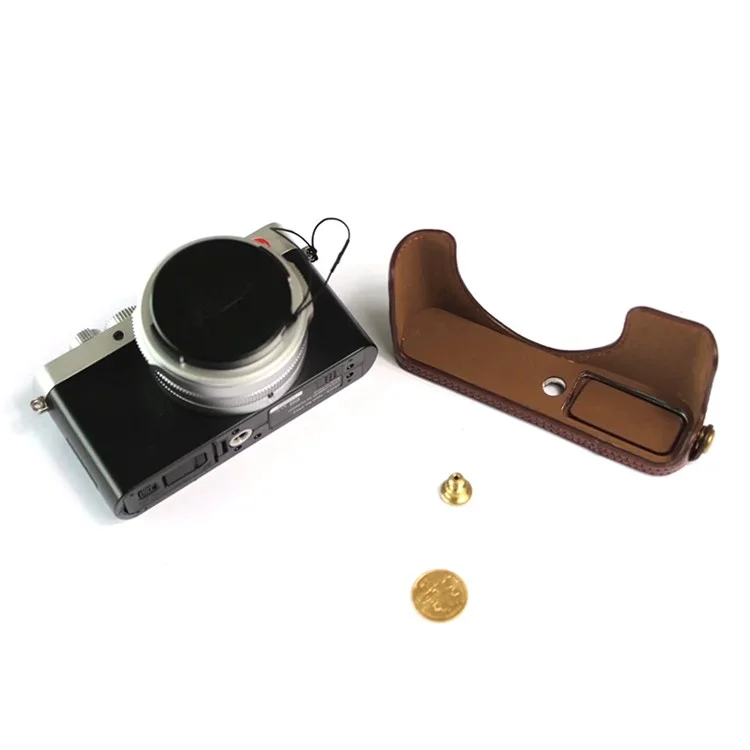For Leica D-lux7 Camera Case Genuine Leather Half Body Cover - Coffee