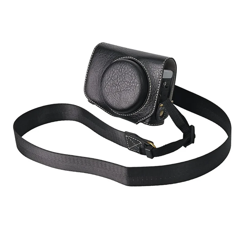 For Canon G7 X Mark II / G7 X Mark III Litchi Textured PU Leather Camera Case with Shoulder Strap - Black
