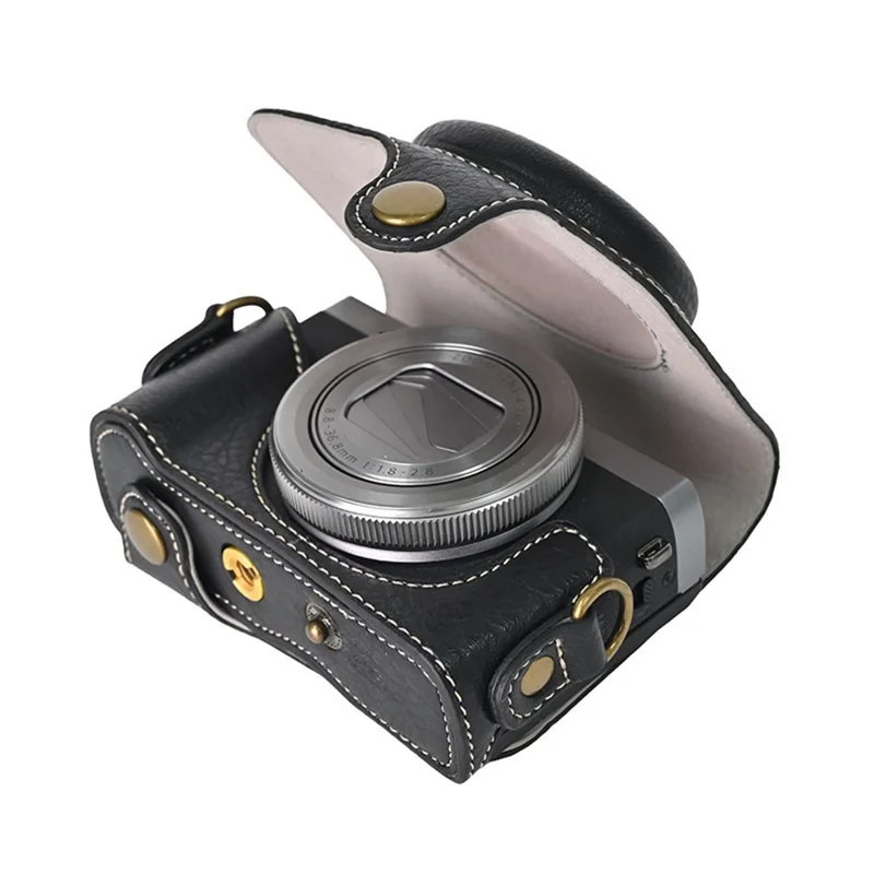 For Canon G7 X Mark II / G7 X Mark III Litchi Textured PU Leather Camera Case with Shoulder Strap - Black