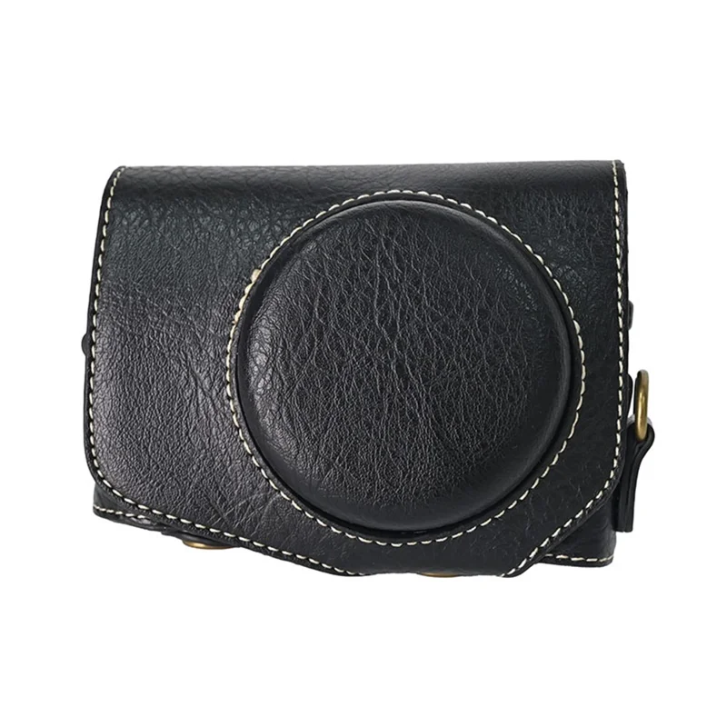 For Canon G7 X Mark II / G7 X Mark III Litchi Textured PU Leather Camera Case with Shoulder Strap - Black