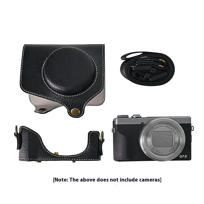 For Canon G7 X Mark II / G7 X Mark III Litchi Textured PU Leather Camera Case with Shoulder Strap - Black