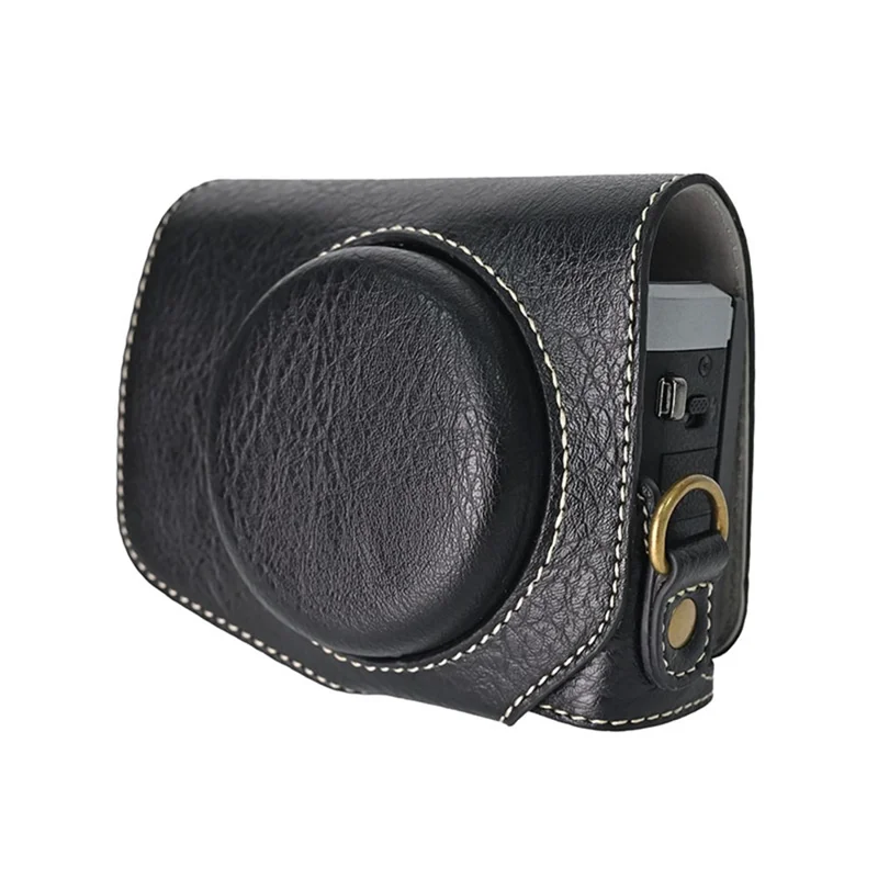For Canon G7 X Mark II / G7 X Mark III Litchi Textured PU Leather Camera Case with Shoulder Strap - Black