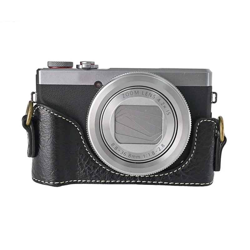 For Canon G7 X Mark II / G7 X Mark III Litchi Textured PU Leather Camera Case with Shoulder Strap - Black