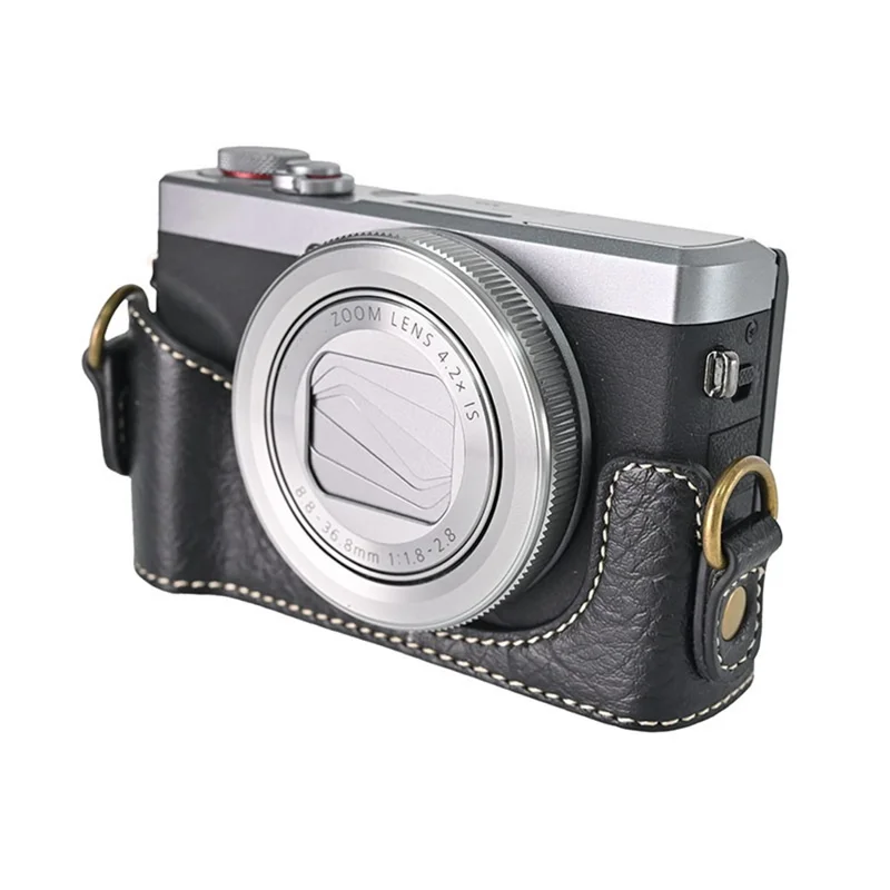 For Canon G7 X Mark II / G7 X Mark III Litchi Textured PU Leather Camera Case with Shoulder Strap - Black