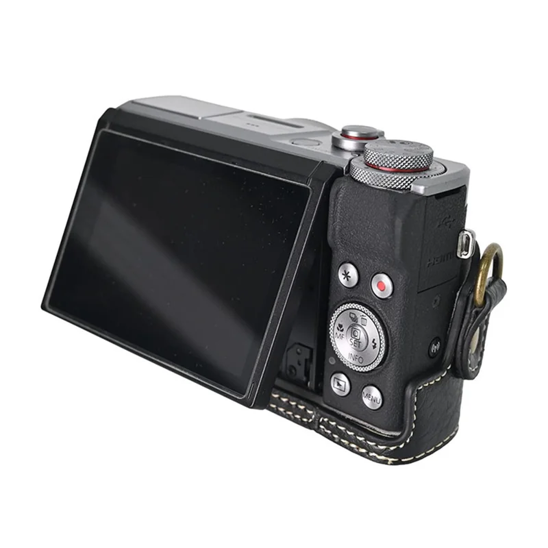 For Canon G7 X Mark II / G7 X Mark III Litchi Textured PU Leather Camera Case with Shoulder Strap - Black