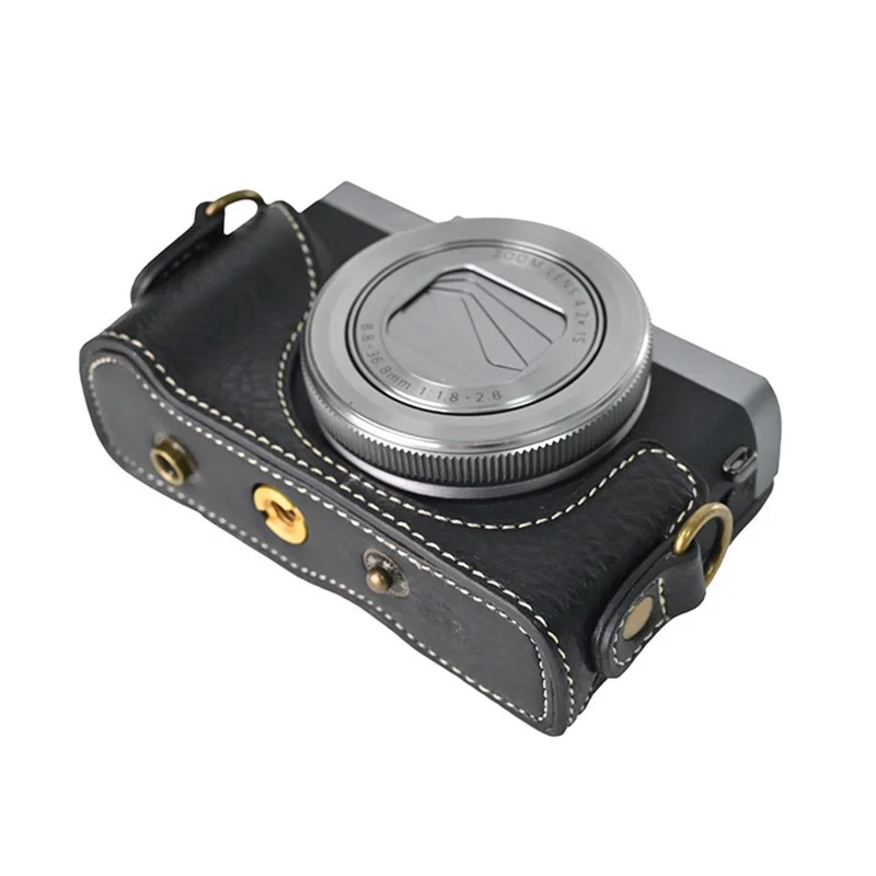 For Canon G7 X Mark II / G7 X Mark III Litchi Textured PU Leather Camera Case with Shoulder Strap - Black