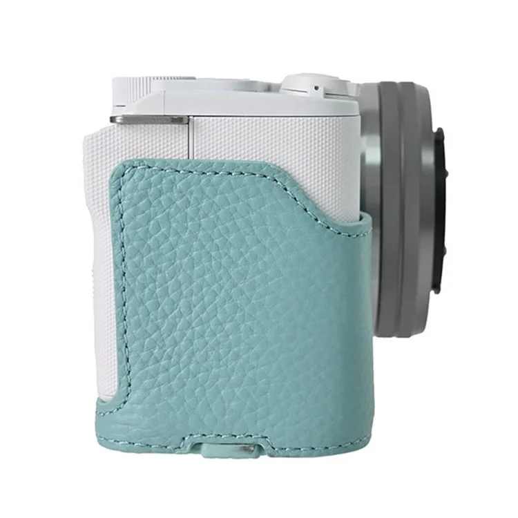 For Sony Alpha ZV-E10 II Camera Case Large Cutout Genuine Cow Leather Protective Cover - Blue