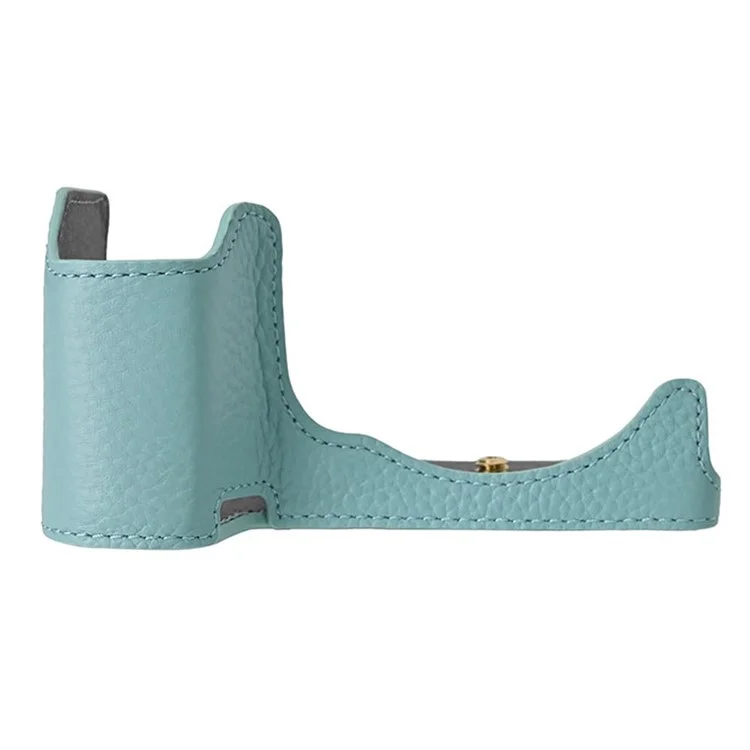 For Sony Alpha ZV-E10 II Camera Case Large Opening Genuine Cow Leather Protector with Wrist Strap - Blue