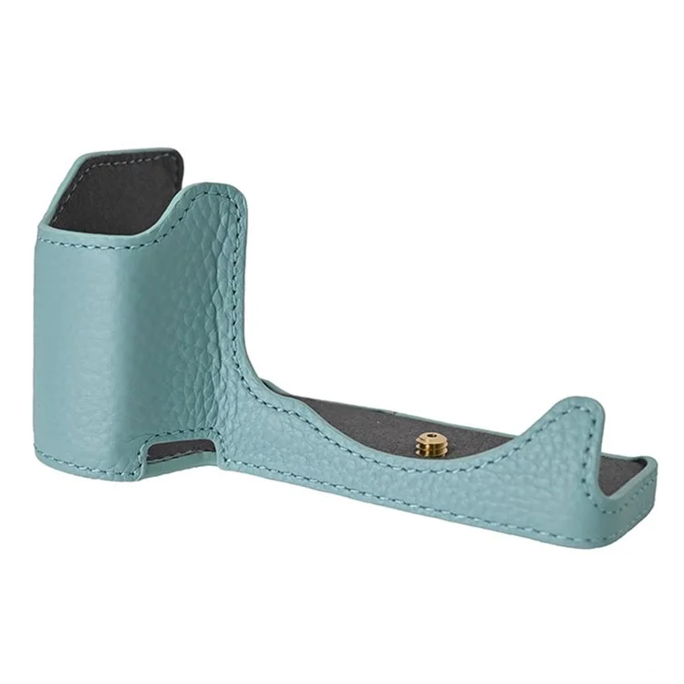 For Sony Alpha ZV-E10 II Camera Case Large Opening Genuine Cow Leather Protector with Wrist Strap - Blue