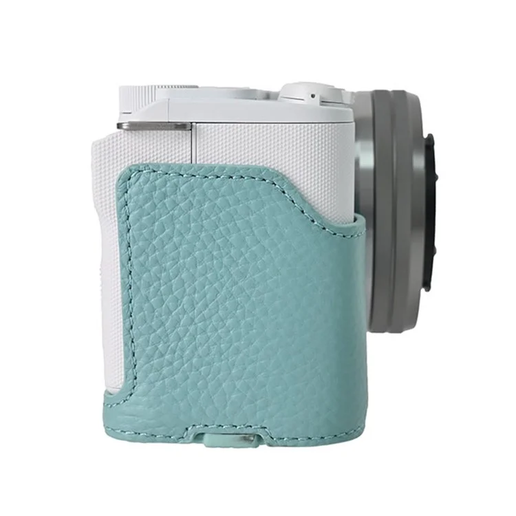For Sony Alpha ZV-E10 II Camera Case Large Opening Genuine Cow Leather Protector with Wrist Strap - Blue