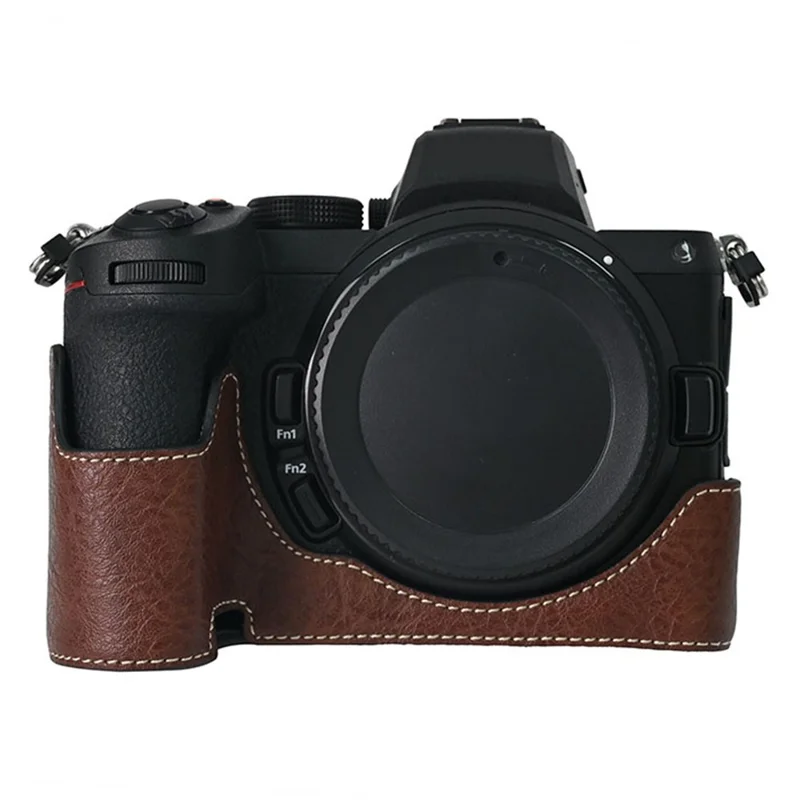 For Nikon Z 5 / Z 6 II / Z 7 II Camera Case Large Cutout Litchi Texture PU Leather Protective Cover - Coffee