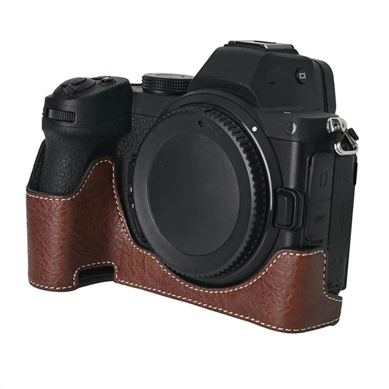 For Nikon Z 5 / Z 6 II / Z 7 II Camera Case Large Cutout Litchi Texture PU Leather Protective Cover - Coffee