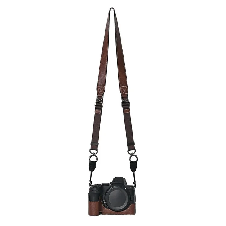 Para Nikon Z 5 / Z 6 II / Z 7 II Capa de Câmera com Alça de Ombro Corte Grande Textura Litchi PU Capa Protetora - Café