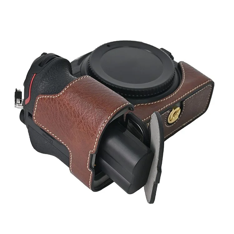 Para Nikon Z 5 / Z 6 II / Z 7 II Capa de Câmera com Alça de Ombro Corte Grande Textura Litchi PU Capa Protetora - Café