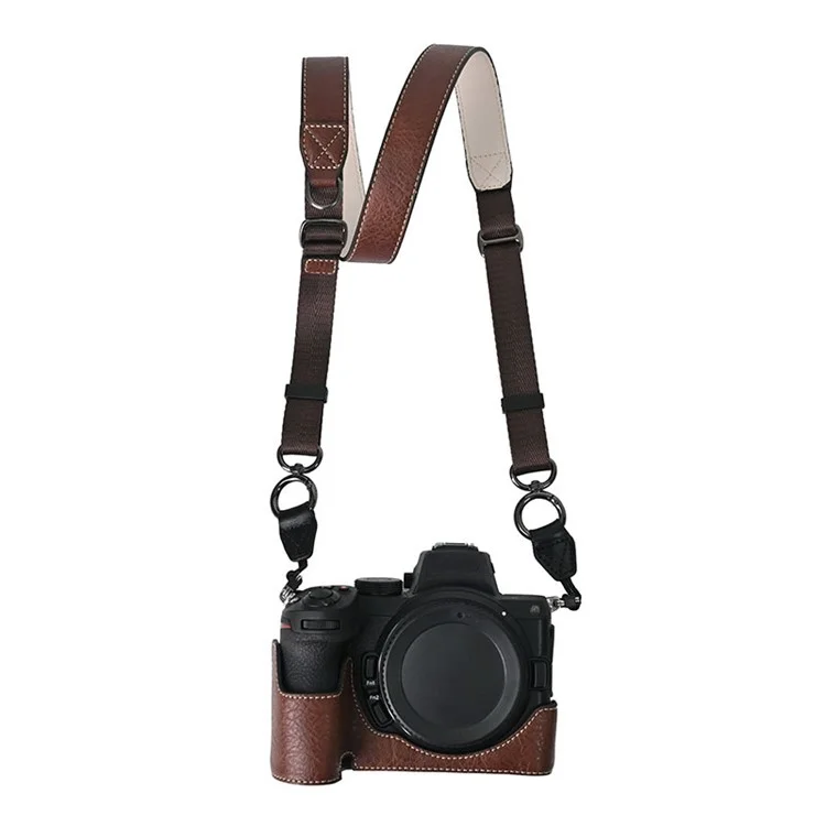 Para Nikon Z 5 / Z 6 II / Z 7 II Capa de Câmera com Alça de Ombro Corte Grande Textura Litchi PU Capa Protetora - Café