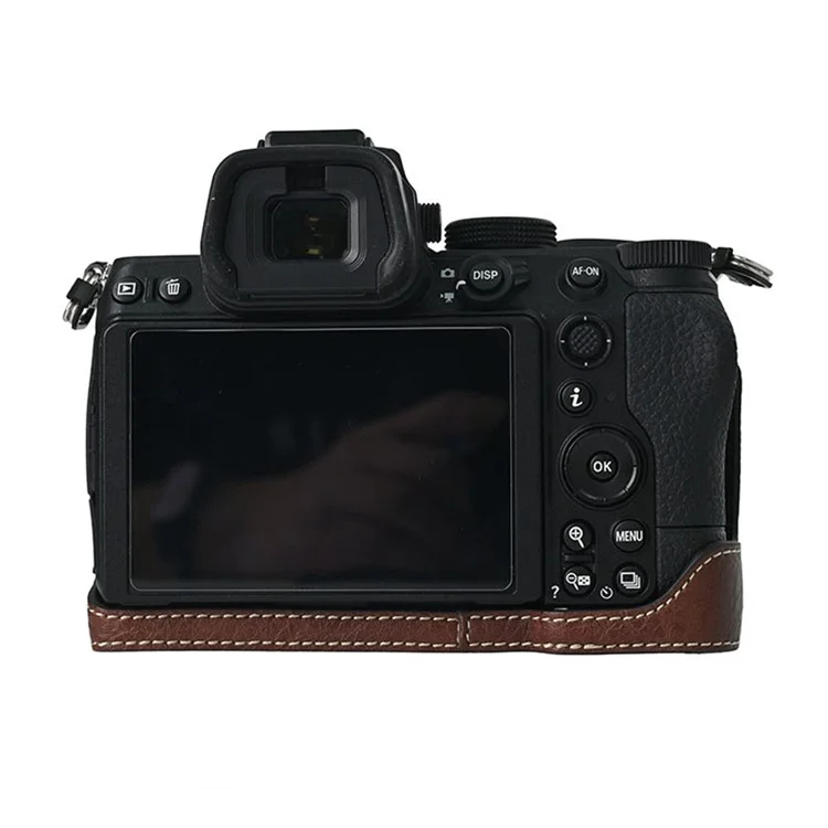 Para Nikon Z 5 / Z 6 II / Z 7 II Capa de Câmera com Alça de Ombro Corte Grande Textura Litchi PU Capa Protetora - Café
