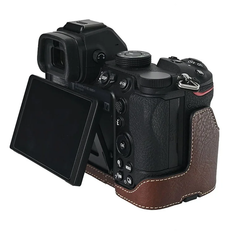 Para Nikon Z 5 / Z 6 II / Z 7 II Capa de Câmera com Alça de Ombro Corte Grande Textura Litchi PU Capa Protetora - Café