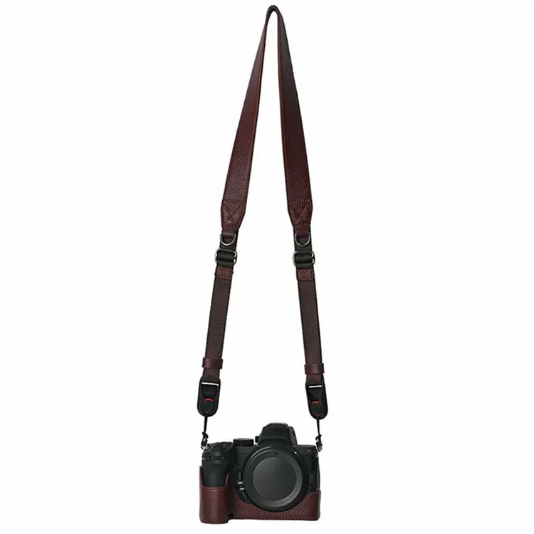 For Nikon Z 5 / Z 6 II / Z 7 II Camera Case Large Opening Genuine Cow Leather Protector with Shoulder Strap - Coffee